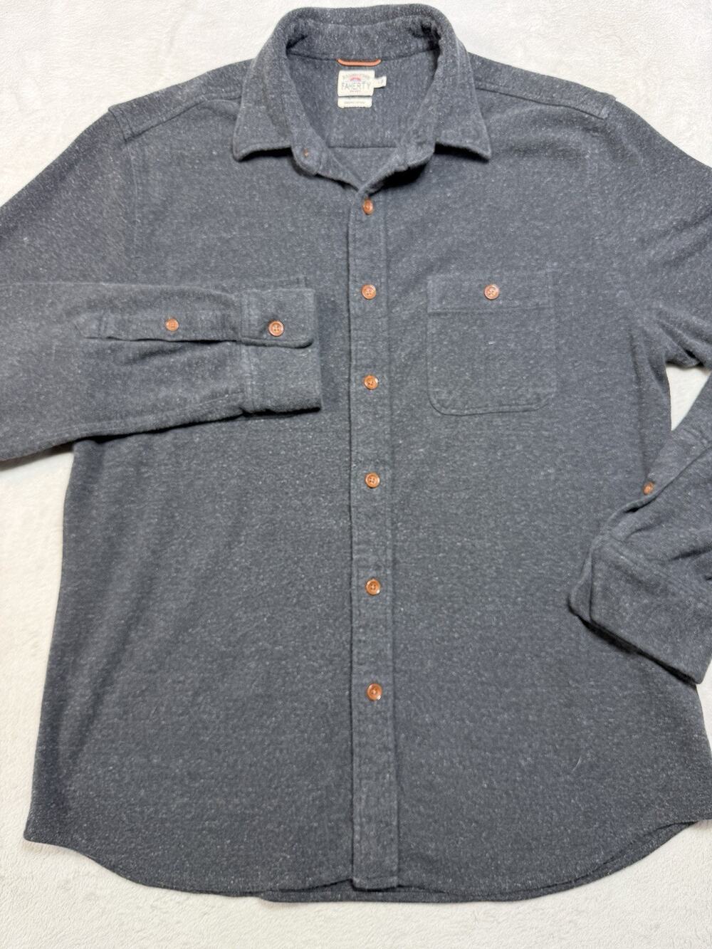 Faherty Knit Alpine Shirt Mens Large Charcoal Heather Stretch Organic Cotton